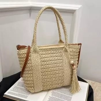 Пляжная плетеная сумка для отдыха на море, весенняя соломенная плетеная сумка, сумка через плечо для поездок на работу хаки