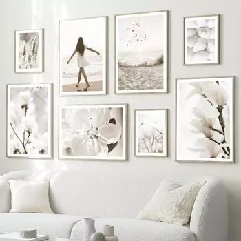 Пляжная прогулка для девочек, весенний цветок, одуванчик, тростниковые птицы, плакат на скандинавскую тему, настенный художественный принт, холст, картина, Декор, картинки для гостиной A4 21X30cm No Framed