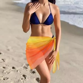 Пляжная прозрачная юбка-накидка с градиентным цветом, шифоновое бикини-накидка, универсальный шарф, купальный костюм, шаль, солнцезащитный крем, накидка L жёлтый