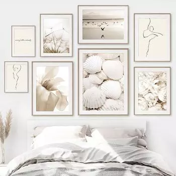 Пляжная ракушка, цветы, постер, пейзаж, настенная живопись на холсте, женская линия, скандинавский принт, современная картина, украшение для гостиной, дома A4 21x30cm No Frame
