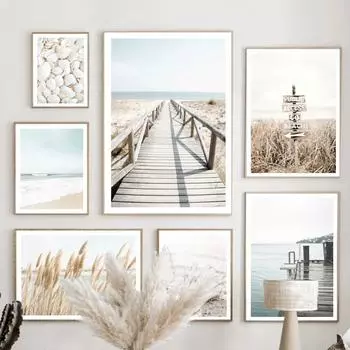 Пляжная ракушка, морская звезда, мост и принты, настенное искусство, скандинавские постеры, картины на холсте, настенные картины для гостиной, декор в морском стиле 21x30cm No Framed