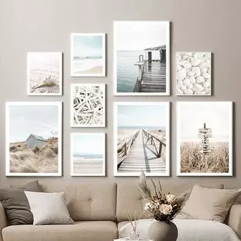 Пляжная ракушка, морская звезда, мост, камыш, морская волна, настенная живопись на холсте, плакаты на скандинавскую тему и принты, настенные панно для декора гостиной A4 21X30cm No Framed