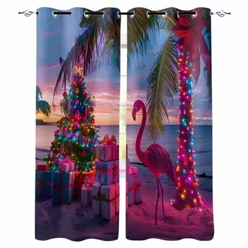 Пляжная Рождественская елка Красочные Фламинго Пальма Плотные Шторы Для Гостиной Спальни Оконные Шторы Жалюзи Шторы W135 x H60cm