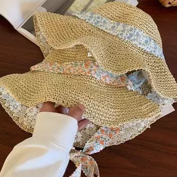 Пляжная шляпа с цветочным принтом, кепка с защитой от ультрафиолета, повседневная кепка с защитой от солнца для отдыха синий