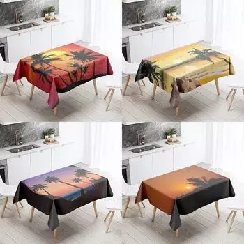 Пляжная скатерть с пальмами и закатом, натуральная пятностойкая водостойкая прямоугольная кухонная скатерть, домашний декор 40x70cm