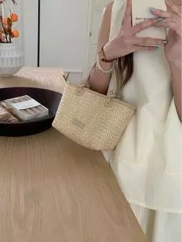 «Пляжная соломенная плетеная сумка 2025 года с дизайном в виде веревочного узла» абрикосовый