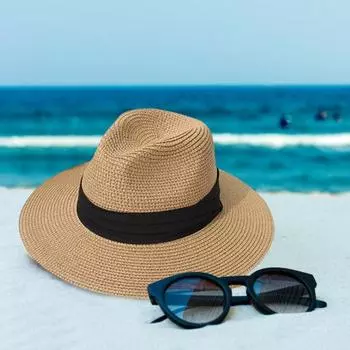 Пляжная соломенная шляпа однотонная с широкими полями, солнцезащитный козырек с защитой от УФ-излучения, дышащая, складная, подходящая по цвету хаки