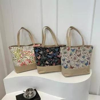 Пляжная сумка большого размера, модная складная женская сумка, сумки через плечо, женская повседневная сумка с цветочным принтом для покупок 30.5x12x33cm чёрный