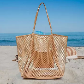 Пляжная сумка через плечо Повседневная нейлоновая сетка для походов в магазин за продуктами Спортзал Пикник Плавание Улица хаки