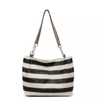 Пляжная сумка для отдыха на море, женская большая вместительная полосатая соломенная сумка-тоут чёрный