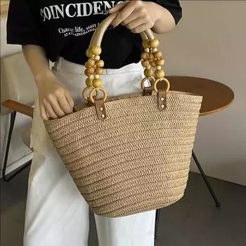 Пляжная сумка Holiday Seaside, простая плетеная сумка-тоут, большая вместимость, повседневная соломенная сумка через плечо хаки