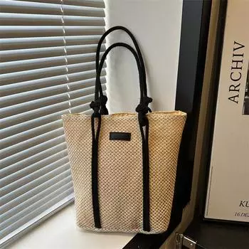 Пляжная сумка Простая большая вместительная сумка через плечо из соломы, плетеная сумка, новая красивая плетеная сумка для отпуска, женская сумка-ведро