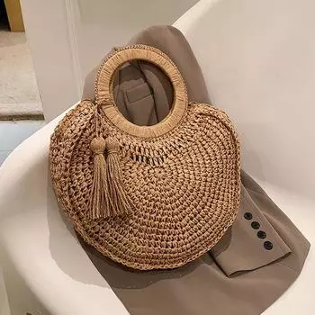 Пляжная сумка ручной работы, шикарная сумка с верхней ручкой, ретро-сумка для путешествий, сумка для отпуска для женщин и девочек 33x9x33cm хаки