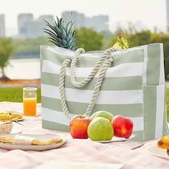 Пляжная сумка с боковым карманом, толстая плетеная веревка, внутренний водонепроницаемый карман, пескозащитная застежка-молния, большая вместительная дорожная сумка, сумка для уличного багажа зелёный