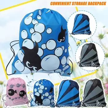 Пляжная сумка с двойным плечом и шнурком, сумка для хранения одежды, карман для фитнеса One Size чёрный