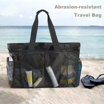 Пляжная сумка с несколькими карманами, полой сеткой, непроницаемой для песка, большой вместимостью, прочной застежкой-молнией, большой грузоподъемностью