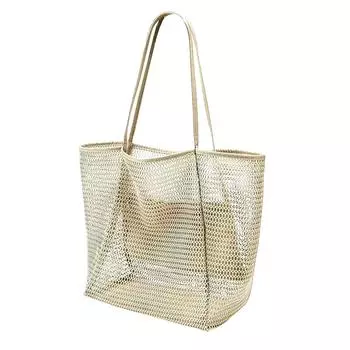 Пляжная сумка, сетчатая сумка-тоут на одно плечо, женская ручная стирка, сумка для хранения одежды для плавания, большое и маленькое отверстие на молнии One Size бежевый