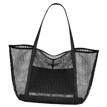 Пляжная сумка-тоут для хранения на плече для женщин, кемпинга, шоппинга, пикника Black
