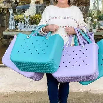 Пляжная сумка водонепроницаемая EVA много отверстий большая вместительная сумка для продуктов на открытом воздухе розы красного