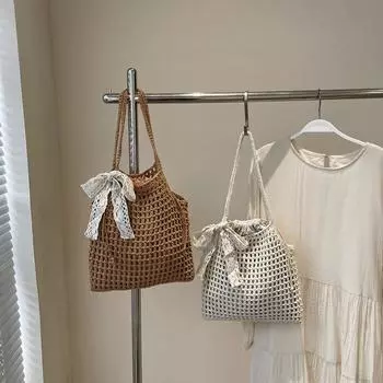Пляжная сумка женская летняя новая соломенная плетеная сумка-сетка ручная работа ажурная хлопковая веревочная сумка литературный крючок плетеная сумка