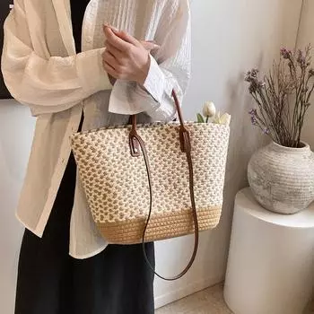 Пляжная сумка Женская сумка через плечо Тканая большая сумка коричневый