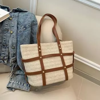 Пляжная тканая сумка-тоут 2024, летняя модная сумка для отдыха, ручная сумка на плечо, большая вместительная популярная сумка для подмышек