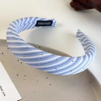 Пляжно-голубые полосатые повязки на голову Новая твиловая ткань Губка Обруч для волос для женщин Девушек Сладкая Элегантная Повязка для волос Модный Ретро Головной убор