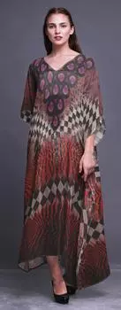 Пляжное кафтан-бикини Phagun с несколькими животными из кожи, прикрывающее длинное платье макси Women 4X-5X тил зеленый