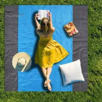 Пляжное одеяло, коврик для пикника с 4 фиксированными гвоздями, песчаный, водостойкий, с усиленной окантовкой, пляжный коврик, принадлежности для кемпинга синий