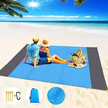 Пляжное одеяло, очень большое компактное одеяло для пикника Sandree на 6-7 человек, водонепроницаемый быстросохнущий пляжный коврик, карманный коврик для пикника для путешествий на свежем воздухе синий