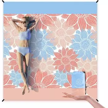 Пляжное одеяло, пескозащитный, очень большой пляжный коврик для взрослых, водонепроницаемый, быстросохнущий коврик без песка, с 4 ставками и 4 угловыми карманами для путешествий на открытом воздухе, кемпинга 55 X 79