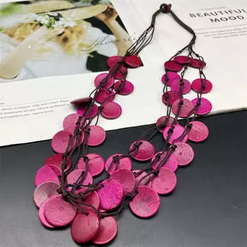 Пляжное ожерелье Женское ожерелье Антиаллергенное украшение Деревянное длинное Богемное ретро-стиль 62cm розы красного