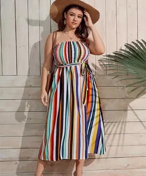 Пляжное платье, большое женское платье, повседневное платье в полоску с бюстгальтером L/XL