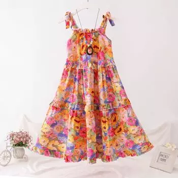 Пляжное платье для девочек с бретелью через шею Летнее детское платье Sweet Princess 100