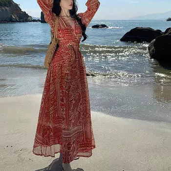 Пляжное платье для женщин шифон макси пляжная одежда для отдыха на работу в офис M