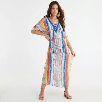 Пляжное платье Кафтан Парео Саронг Сексуальное прикрытие шифоновое бикини Купальники-туники Купальник для купания One Size разноцветный