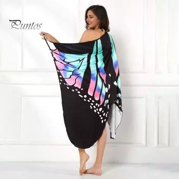 Пляжное платье-накидка без рукавов с принтом бабочек, красочный узор, тонкие бретельки, накидка на бикини на Хэллоуин, купальник, накидка S синий