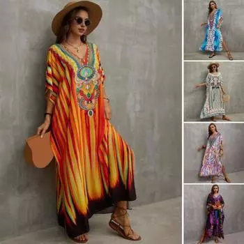 Пляжное платье-накидка с V-образным вырезом и коротким рукавом, свободное бикини-накидка чёрный