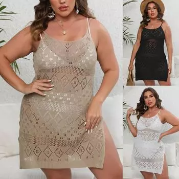 Пляжное платье с кисточками, летние женские накидки для отпуска, повязки без бретелек, Vestidos Para Mujer, однотонные платья больших размеров, Vestidos Verano Moda 2024 XL бежевый