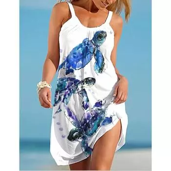 Пляжное платье с принтом «Морская звезда черепаха» в виде 3D-звезды, сексуальное платье на бретельках, без рукавов, женское платье-сарафан, платья для женщин S