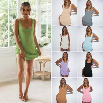 Пляжное платье с U-образным вырезом, без рукавов, с открытой спиной, с глубоким вырезом из трикотажной ткани, жилет, однотонное эластичное платье для купания, накидка фиолетовый