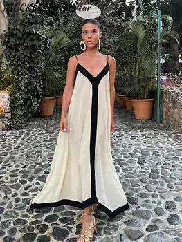 Пляжное платье с V-образным вырезом, без рукавов, с открытой спиной, нерегулярным подолом, свободные прямые длинные платья, женский халат для летних каникул XL