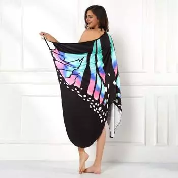 Пляжное платье Yousheng, без рукавов, с принтом бабочек, с цветным узором, на бретельках, бикини на Хэллоуин, накидка, купальник, накидка S синий