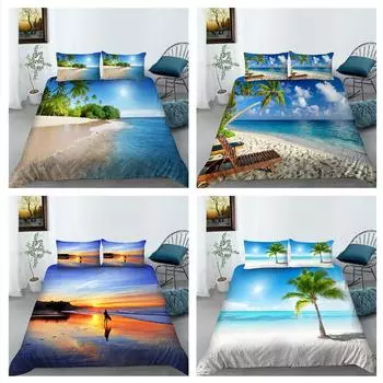 Пляжное пододеяльник, наволочка, комплект постельного белья для семейной спальни из 2 или 3 предметов, односпальная кровать, двуспальная кровать, полноразмерное моющееся мягкое домашнее постельное белье DE 100x135cm