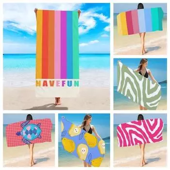 Пляжное полотенце, дышащее, сильно впитывающее, из микрофибры, с мультяшным принтом, летнее полотенце для душа, ткань для ежедневного использования A