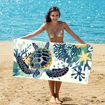 Пляжное полотенце из микрофибры Легкое супермягкое банное полотенце с двухсторонней печатью без песка Тонкое большое быстросохнущее впитывающее полотенце для дорожного бассейна M