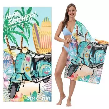 Пляжное полотенце из микрофибры с тонкой махровой тканью, впитывающее пляжное полотенце, полотенце с цифровой печатью 70 * 140