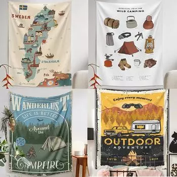Пляжное полотенце, коврик для подростков, ретро, открытый, общежитие, кемпинг, логотип, настенный коврик, гобелен для пикника 100x75cm