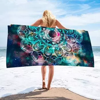 Пляжное полотенце Mandala с цифровой печатью, впитывающее воду, быстросохнущее, для плавания, микрофибра, антистатическое, квадратное 50x100cm
