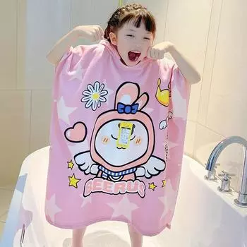 Пляжное полотенце с капюшоном, накидка для детей, 100% хлопок, мягкие быстросохнущие впитывающие влагу полотенца для плавания, бассейна, ванны, пончо 120*60cm розовый